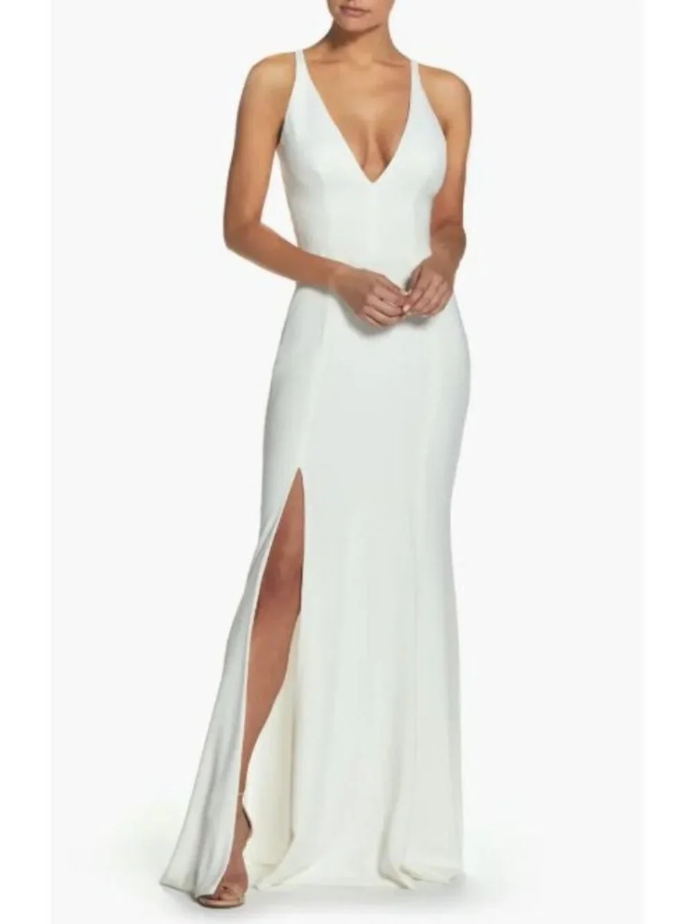 Dress the Population Women's Off White Iris Iris Slit Crepe Gown Dress Sz M 153 - Picture 2 of 13